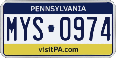 PA license plate MYS0974