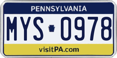 PA license plate MYS0978