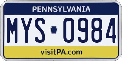PA license plate MYS0984