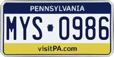PA license plate MYS0986