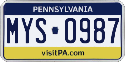 PA license plate MYS0987