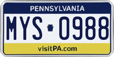 PA license plate MYS0988