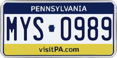 PA license plate MYS0989