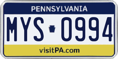 PA license plate MYS0994