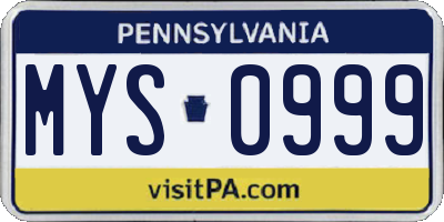 PA license plate MYS0999