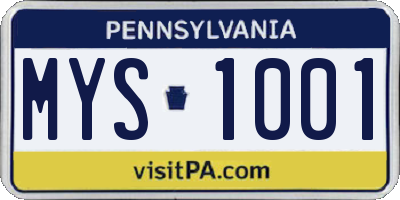 PA license plate MYS1001