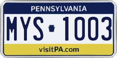 PA license plate MYS1003