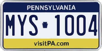 PA license plate MYS1004