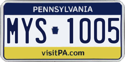 PA license plate MYS1005