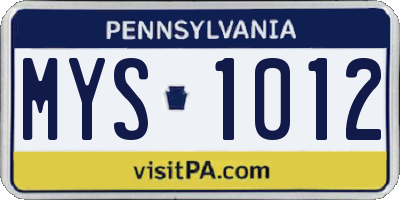 PA license plate MYS1012