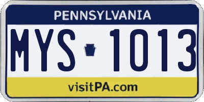 PA license plate MYS1013