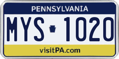 PA license plate MYS1020