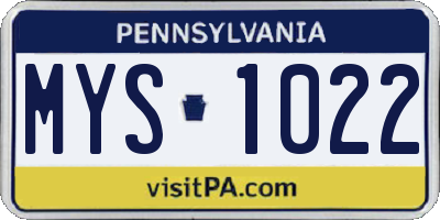 PA license plate MYS1022