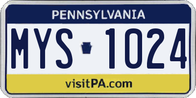 PA license plate MYS1024