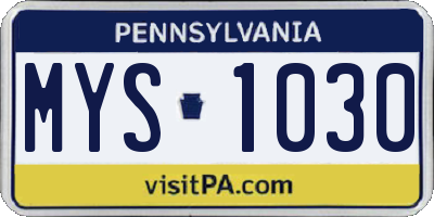 PA license plate MYS1030