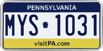 PA license plate MYS1031