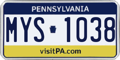PA license plate MYS1038