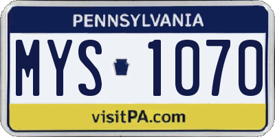 PA license plate MYS1070