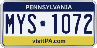 PA license plate MYS1072