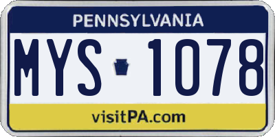 PA license plate MYS1078
