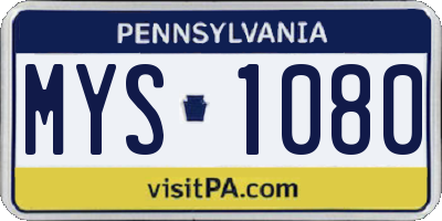 PA license plate MYS1080