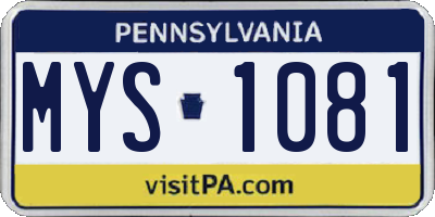 PA license plate MYS1081