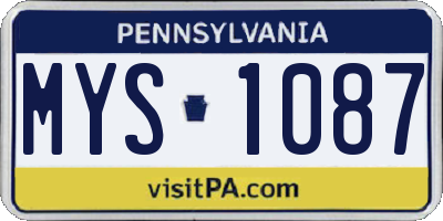 PA license plate MYS1087