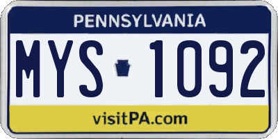 PA license plate MYS1092