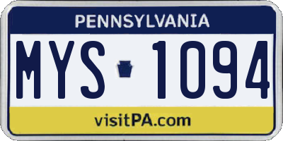 PA license plate MYS1094