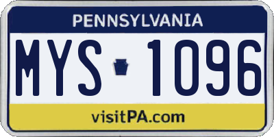 PA license plate MYS1096