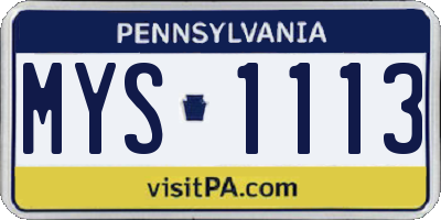 PA license plate MYS1113