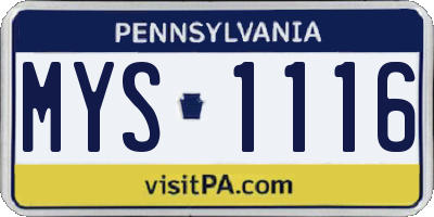 PA license plate MYS1116