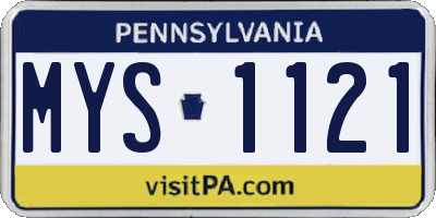 PA license plate MYS1121