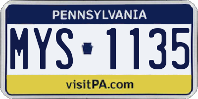 PA license plate MYS1135