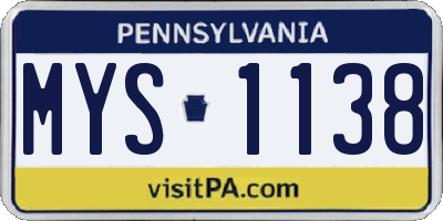 PA license plate MYS1138