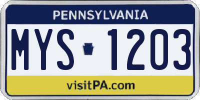 PA license plate MYS1203