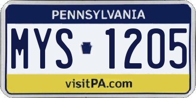 PA license plate MYS1205