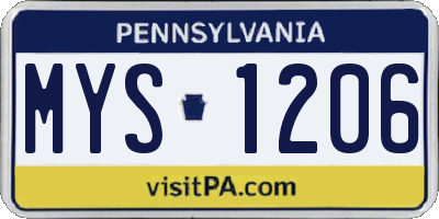 PA license plate MYS1206