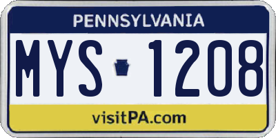 PA license plate MYS1208