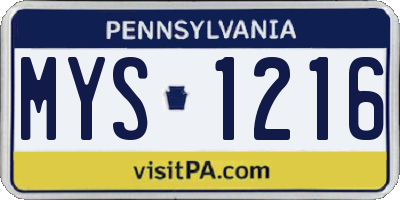 PA license plate MYS1216