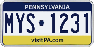 PA license plate MYS1231