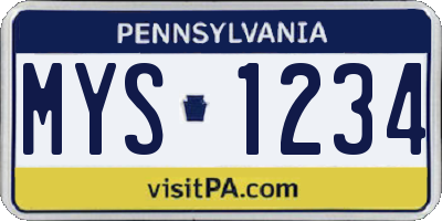 PA license plate MYS1234