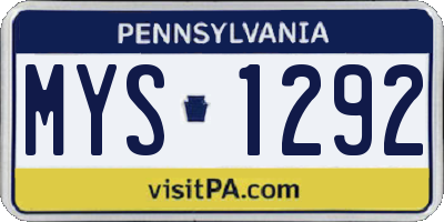 PA license plate MYS1292