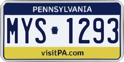 PA license plate MYS1293