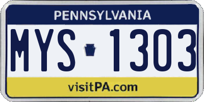 PA license plate MYS1303
