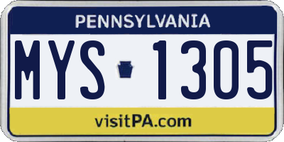 PA license plate MYS1305