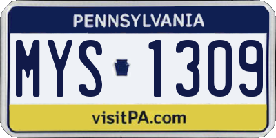 PA license plate MYS1309