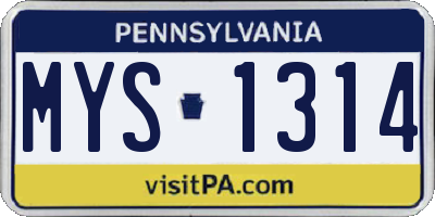 PA license plate MYS1314