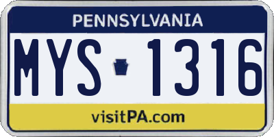 PA license plate MYS1316
