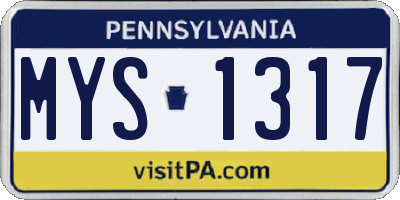 PA license plate MYS1317